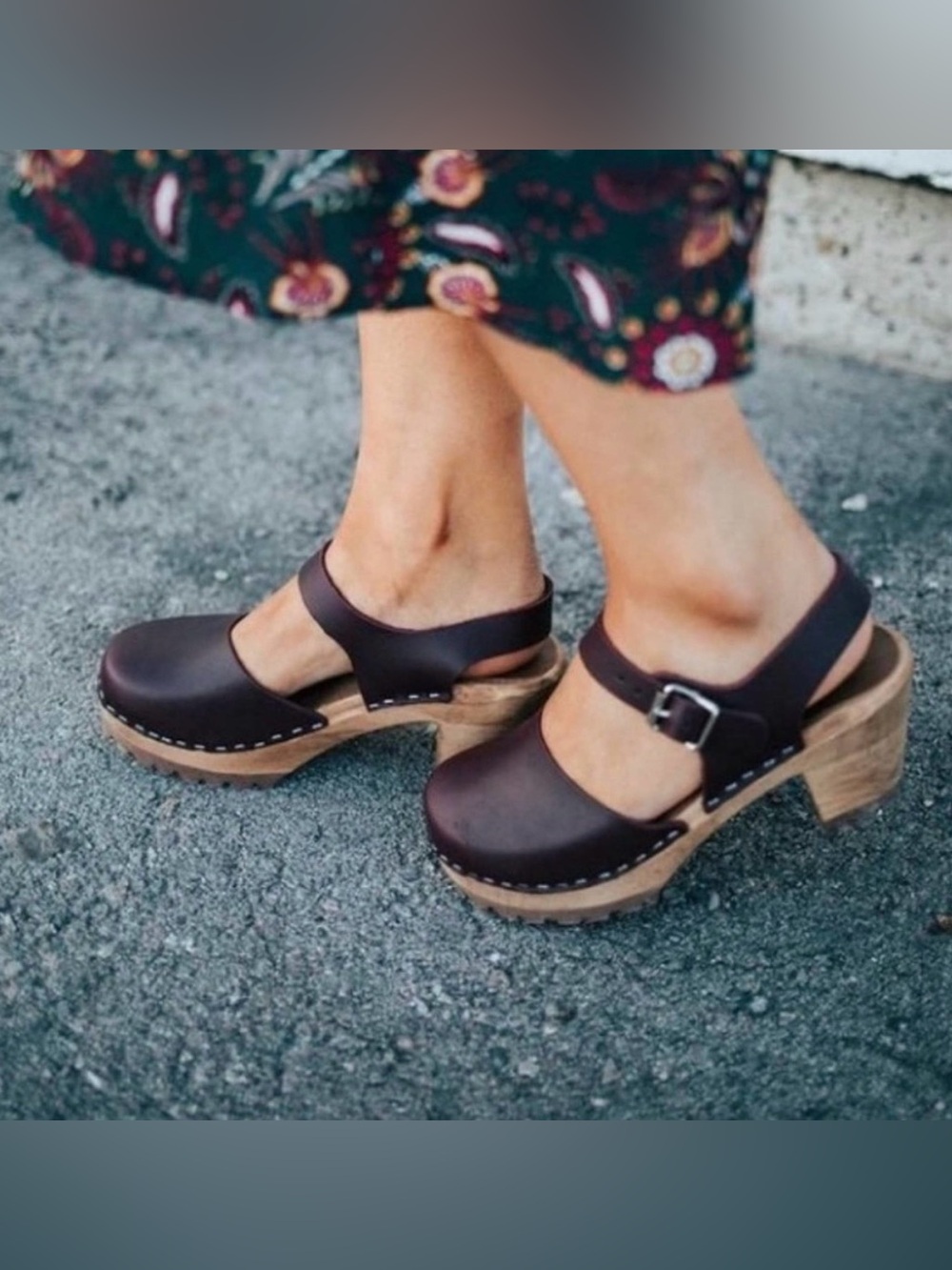 MIA Women's Swedish Abba Chunky Clogs Wine Leather Wooden Platform Heel Size 39